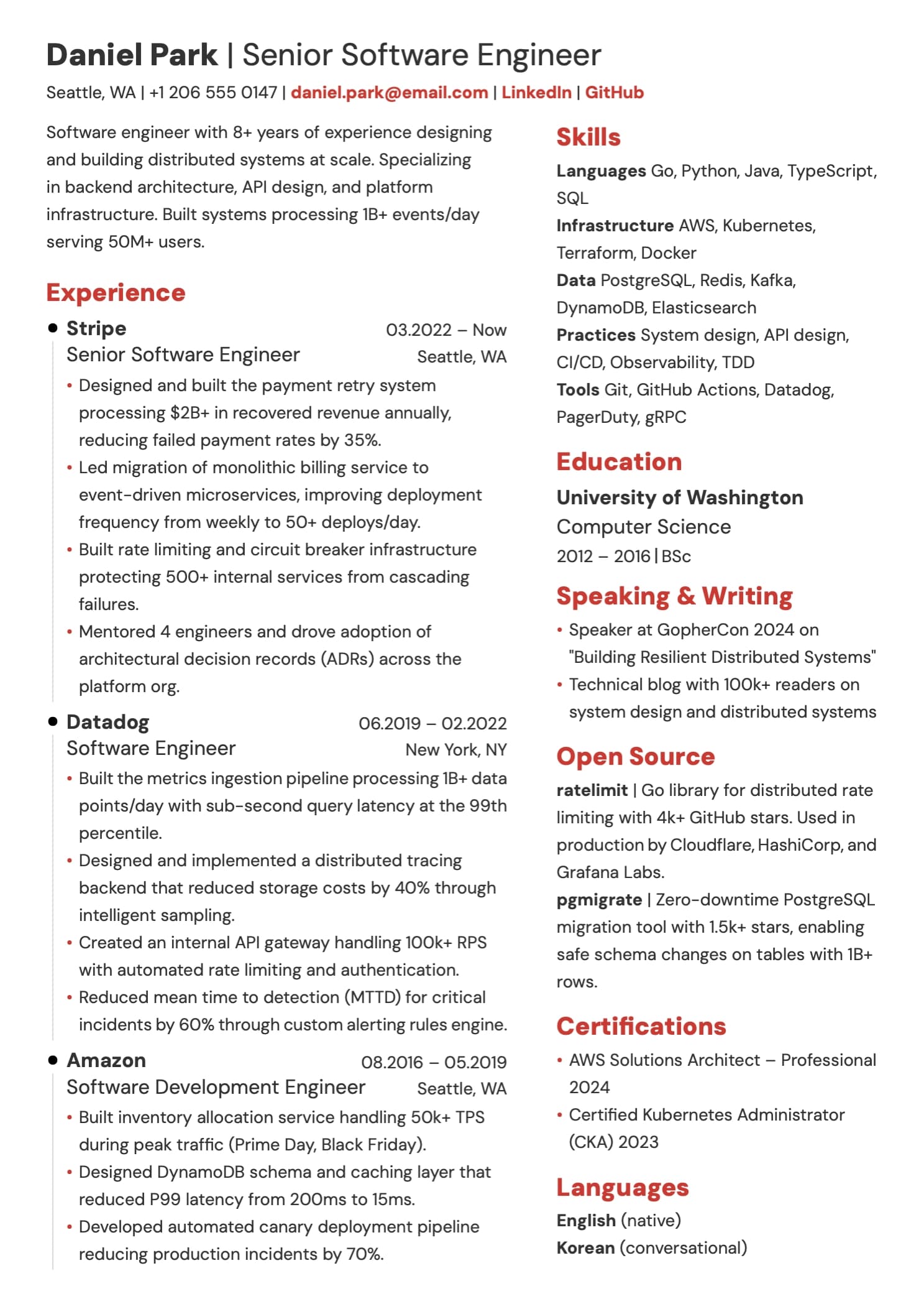 Software engineer resume example