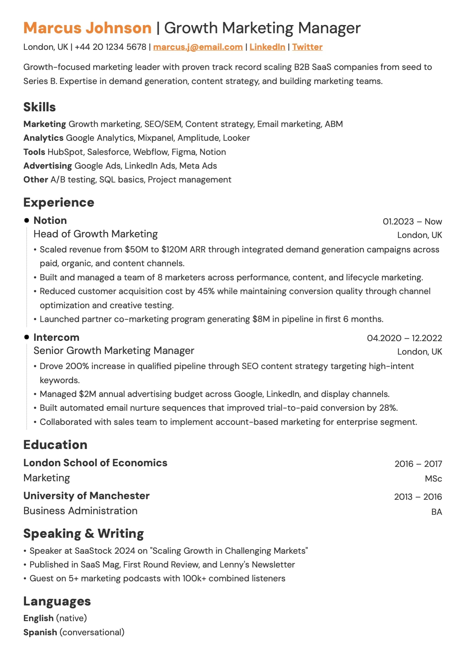 Marketing Manager CV